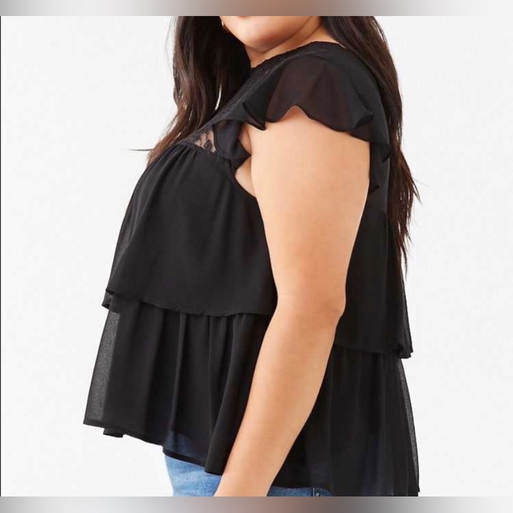 NWT Forever21 Plus Size Chiffon Lace Top size 2X BlACK